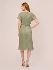 Adrianna Papell Green Metallic Crinkle Midi Dress - Image 3 of 6