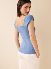 Blue Sparkle Sweetheart Short Sleeve Knit Top - Image 3 of 6
