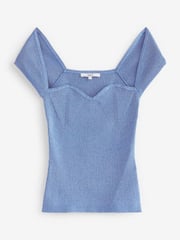 Blue Sparkle Sweetheart Short Sleeve Knit Top - Image 5 of 6