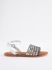 Silver Regular/Wide Fit Forever Comfort® Leather Woven Flat Sandals - Image 3 of 6