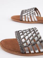 Silver Regular/Wide Fit Forever Comfort® Leather Woven Flat Sandals - Image 4 of 6