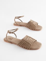 Taupe Brown Regular/Wide Fit Forever Comfort® Leather Plait Sandals - Image 4 of 7