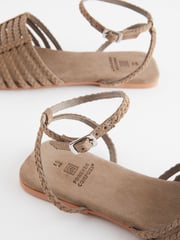 Taupe Brown Regular/Wide Fit Forever Comfort® Leather Plait Sandals - Image 6 of 7
