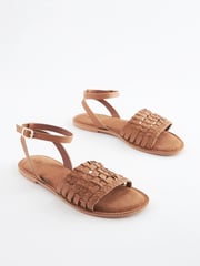 Tan Brown Regular/Wide Fit Forever Comfort® Leather Woven Flat Sandals - Image 2 of 6