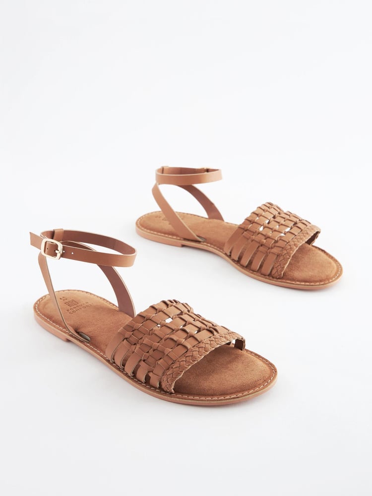 Tan Brown Regular/Wide Fit Forever Comfort® Leather Woven Flat Sandals - Image 2 of 6
