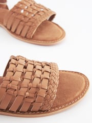 Tan Brown Regular/Wide Fit Forever Comfort® Leather Woven Flat Sandals - Image 4 of 6