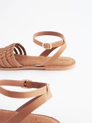 Tan Brown Regular/Wide Fit Forever Comfort® Leather Woven Flat Sandals - Image 6 of 6