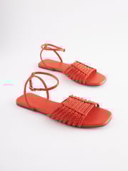 Red Regular/Wide Fit Forever Comfort® Leather Plait Sandals - Image 4 of 7