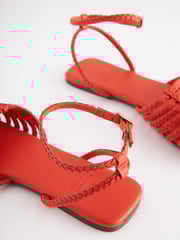 Red Regular/Wide Fit Forever Comfort® Leather Plait Sandals - Image 6 of 7