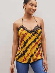 Ochre Yellow Tie Dye Lace Trim Cami Top - Image 1 of 4