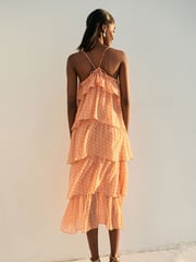 Light Pink Geo Gold Foil Occasion Tiered Strappy Midi Dress - Image 2 of 5
