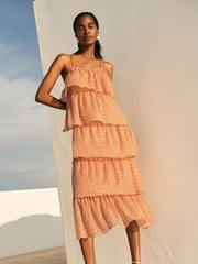 Light Pink Geo Gold Foil Occasion Tiered Strappy Midi Dress - Image 3 of 5