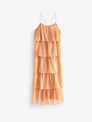 Light Pink Geo Gold Foil Occasion Tiered Strappy Midi Dress - Image 5 of 5