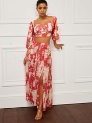 Red Floral Occasion Maxi Skirt - Image 1 of 6