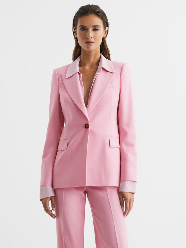 Reiss Pink Blair Single Breasted Wool Blend Blazer - Image 1 of 7