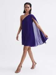 Reiss Purple Fleur Sheer Cape Sleeve Mini Dress - Image 3 of 6