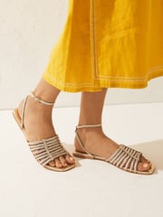 Gold Regular/Wide Fit Forever Comfort® Leather Plait Sandals - Image 1 of 7