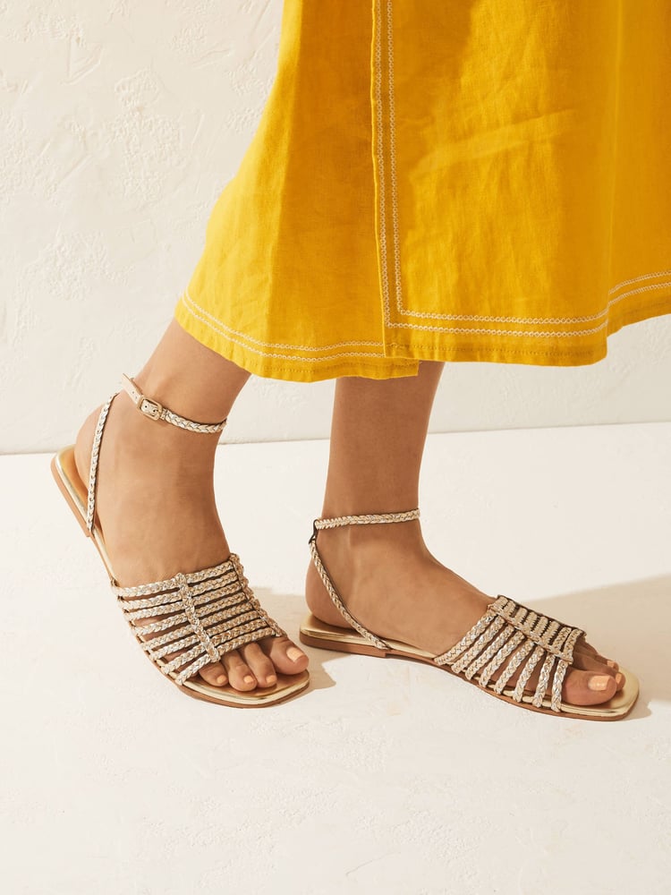 Gold Regular/Wide Fit Forever Comfort® Leather Plait Sandals - Image 1 of 7 Gold Regular/Wide Fit Forever Comfort® Leather Plait Sandals - Image 1 of 7