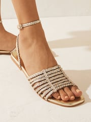 Gold Regular/Wide Fit Forever Comfort® Leather Plait Sandals - Image 2 of 7