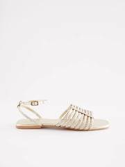 Gold Regular/Wide Fit Forever Comfort® Leather Plait Sandals - Image 3 of 7