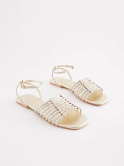 Gold Regular/Wide Fit Forever Comfort® Leather Plait Sandals - Image 4 of 7