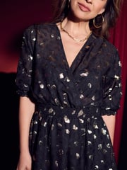 Myleene Klass Gold Metallic Chiffon Black Wrap Dress - Image 3 of 5