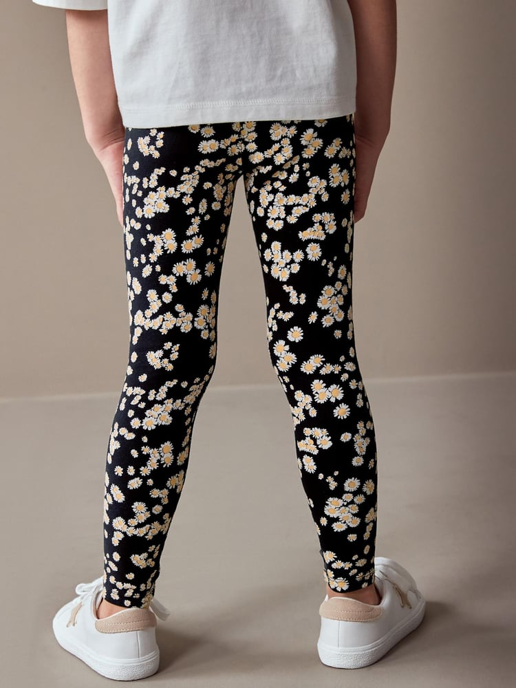 Black/White Daisy Printed Leggings (3-16yrs) - Image 2 of 5