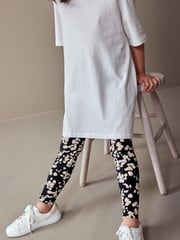 Black/White Daisy Printed Leggings (3-16yrs) - Image 3 of 5
