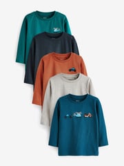 Multicolour Small 100% Cotton Transport Long Sleeve T-Shirts 5 Pack (3mths-7yrs) - Image 1 of 8