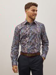 Burgundy Red Paisley Regular Fit Printed Trimmed Shirt - Image 1 of 8