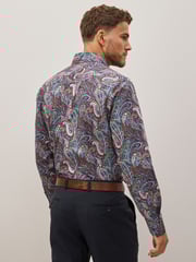Burgundy Red Paisley Regular Fit Printed Trimmed Shirt - Image 3 of 8