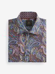 Burgundy Red Paisley Regular Fit Printed Trimmed Shirt - Image 6 of 8