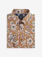 Brown Floral Regular Fit Printed Trimmed Shirt - Image 2 of 7