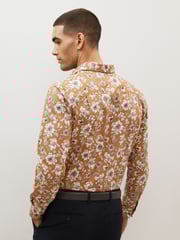Brown Floral Regular Fit Printed Trimmed Shirt - Image 5 of 7