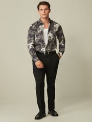 Black Patchwork Floral Slim Fit Printed Trimmed Shirt - Image 2 of 8