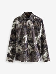 Black Patchwork Floral Slim Fit Printed Trimmed Shirt - Image 3 of 8