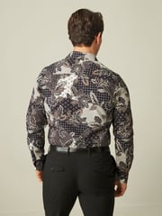 Black Patchwork Floral Slim Fit Printed Trimmed Shirt - Image 4 of 8