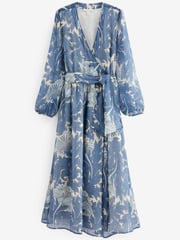 Morris & Co Blue Print Morris & Co.Tulip Blue Print Wrap Midi Dress - Image 5 of 5