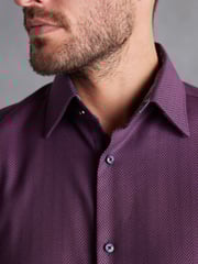 Purple Herringbone Regular Fit Single Cuff Signature Textured Trimmed Formal Shirt - Image 4 of 8