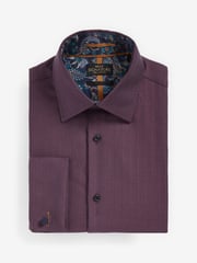 Purple Herringbone Regular Fit Single Cuff Signature Textured Trimmed Formal Shirt - Image 7 of 8