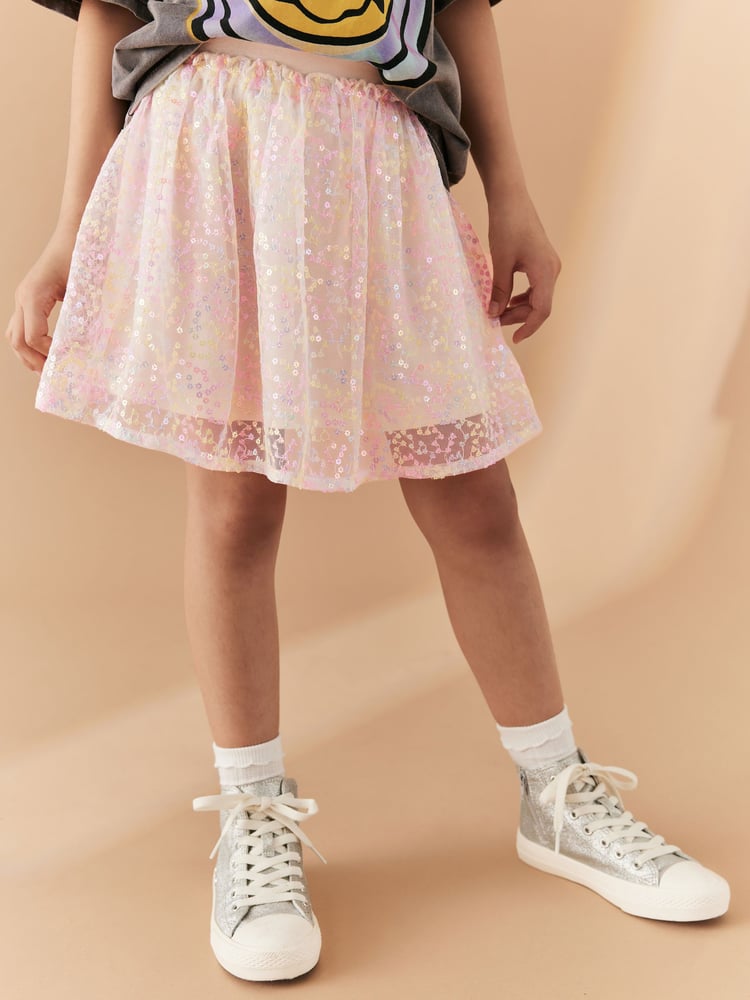 Pink Multi Floral Sequin Skirt (3-16yrs) - Image 2 of 5