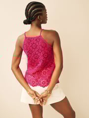 Bright Pink Cotton Crochet Flower Halter-Neck Vest - Image 2 of 6