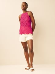 Bright Pink Cotton Crochet Flower Halter-Neck Vest - Image 3 of 6