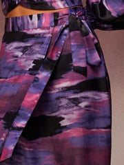 Purple Tie Dye Print Satin Wrap Midi Skirt - Image 3 of 4
