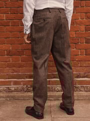 Taupe Slim Fit Signature Moons British Fabric Textured Suit Trousers - Image 3 of 9