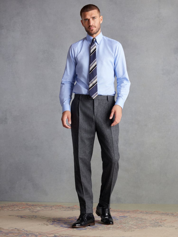 Charcoal Grey Slim Fit Signature Moons British Fabric Textured Suit Trousers - Image 2 of 9