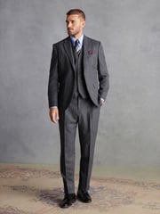 Charcoal Grey Slim Fit Signature Moons British Fabric Textured Suit Trousers - Image 3 of 9