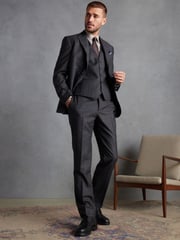 Charcoal Grey Regular Fit Signature TG Di Fabio Italian Fabric Check Waistcoat - Image 3 of 11