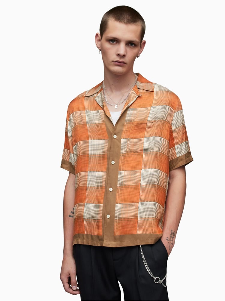 AllSaints Orange Suburus Short Sleeve Shirt - Image 2 of 6 AllSaints Orange Suburus Short Sleeve Shirt - Image 2 of 6