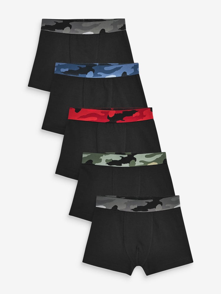 Black Camouflage Waistband Trunks 5 Pack (3-16yrs) - Image 1 of 7 Black Camouflage Waistband Trunks 5 Pack (3-16yrs) - Image 1 of 7